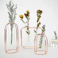 חתונה שולחן קישוט קריסטל זכוכית פרח אגרטל הידרופוני צמח אגרטל שקוף מודרני דקורטיבי מתכת שולחן אגרטל זהב