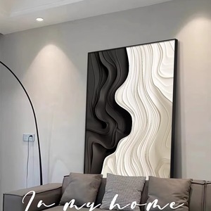 Cuadro Moderno Abstracto al Óleo sobre Lienzo, Marco Negro Rectangular, Pintura Decorativa para Sala de Estar - Product Image 1