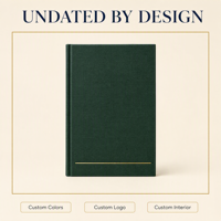 Agenda personnalisé LABON A5 non daté, couverture rigide en cuir PU vert forêt, dorure à chaud, bords dorés, grille mensuelle, mise en page hebdomadaire
