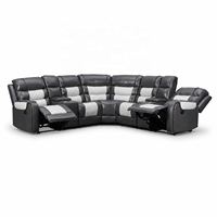 Canapé d'angle moderne en cuir 5 places avec fonction inclinable manuelle, console de rangement et porte-gobelets