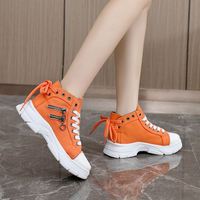 Chaussures en toile à tige haute pour femmes avec fermeture éclair décorative, respirantes, à talons hauts, pour le sport et les loisirs en été