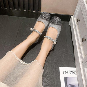 Zapatos planos Mary Jane con cordones y perlas de imitación para mujer, zapatos casuales de tacón bajo para mujer, estilo de una sola pieza - Product Image 3