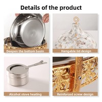 Ensemble chauffe-plats professionnel pour hôtels et restaurants, avec plateau de buffet en marbre et couvercle en verre, en acier inoxydable doré, capacité 8L, pour mariages et réceptions