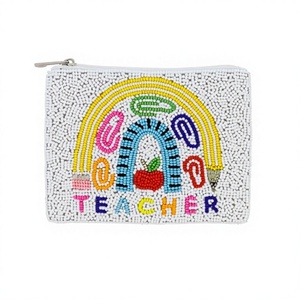 Beaded Coin Purse Rainbow Apple <b>Teacher</b> Zipper Pouch Cute Cartoon Wallet for Women Large <b>Gifts</b> - Product Image 1