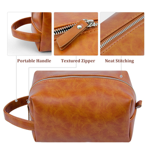 Trousse de Toilette Imperméable en Cuir PU pour Cosmétiques et Maquillage, Sac de Voyage Marron Vert pour Articles de Toilette - Product Image 2