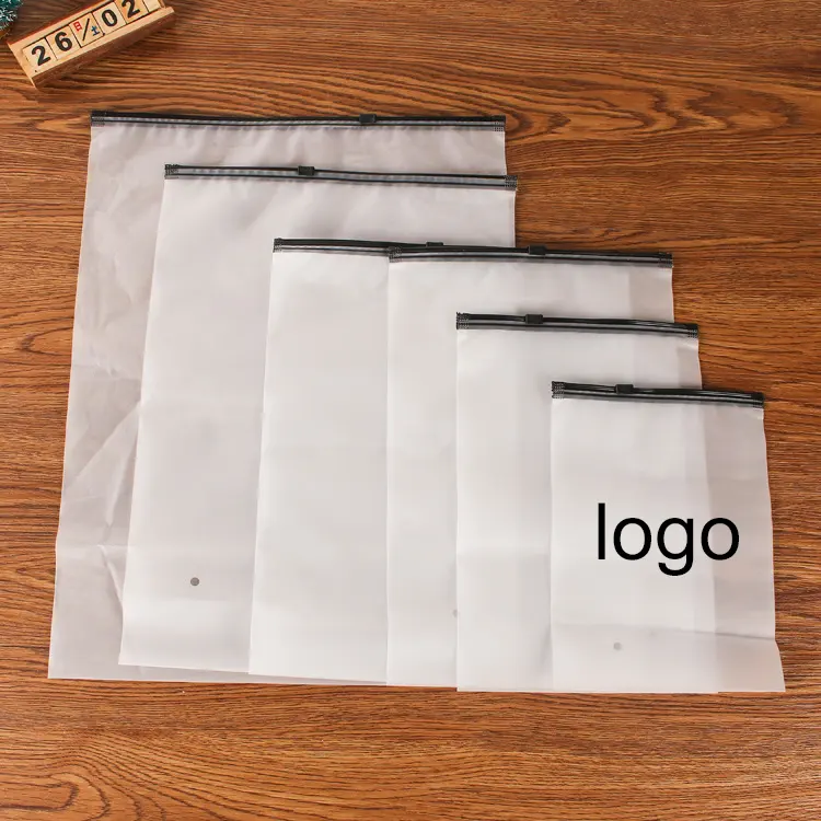 Saco de plástico personalizado, logotipo preto, transparente, fosco, pvc, zíper, bolsa poly para embalagem de roupas, venda imperdível