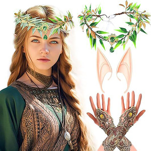 Conjunto de tres piezas de elfo: diadema, orejas y guantes, accesorio de disfraz de cosplay, estilo bosque, tocado verde, hecho a mano - Product Image 1