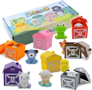 Conjunto de brinquedos Montessori para animais de fazenda, 20 peças, brinquedo de contagem de cores, classificação de habilidades motoras finas para crianças, brinquedo de contagem