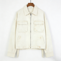 Veste de travail en toile personnalisée pour homme, imperméable, coupe-vent, respirante, style vintage, coupe ample, fermeture éclair sur le devant, col rabattable, poche utilitaire