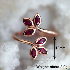 Anello Aperto con Foglia in Zircone Color Oro Rosa per Donne, Gioiello da Dito Dolce e alla Moda - Product Image 4