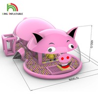 Trampoline gonflable intérieur et extérieur pour obstacles, équipement de jeu gonflable commercial, aire de jeux pour cochons roses avec tente à bulles