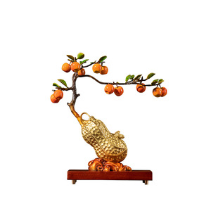 Ornement en laiton Cuivre et Or, motif Arachide et Kaki, en cuivre coloré, pour décoration intérieure et de table, cadeau du Nouvel An Chinois - Product Image 4