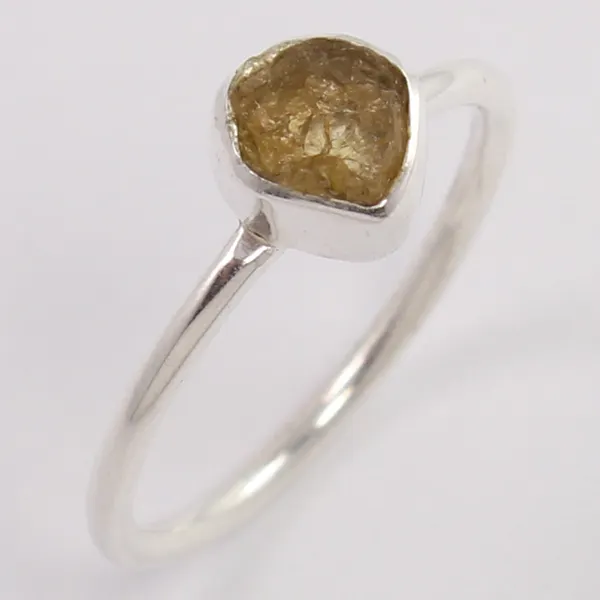 Small 925 Sterling Silver Ring All France Size Natural YELLOW TOURMALINE Rings Raw Gemstone Jewelry