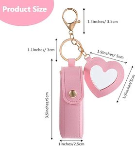 Custom Logo Lipstick Sleeve Pouch Elastic Lip Balm Organizer Holder PU Leather Potable Lipstick Holder <b>Key</b> <b>Chain</b> with Mirror - Product Image 2