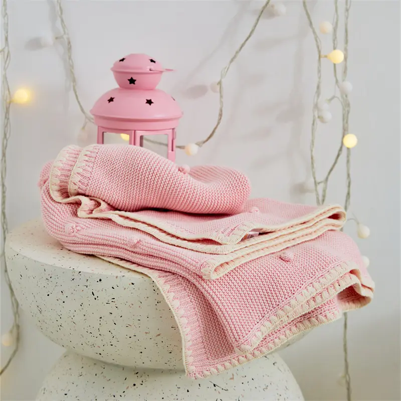 Kustom katun organik polos warna lembut selendang bayi selimut bordir rajutan bayi hadiah Pancuran bayi selimut baru lahir