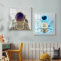 아이 방 장식 깊은 아크릴 추상 우주 비행사 그림 빛 조명 3D 삽화 우주 비행사 벽 예술 Led 빛