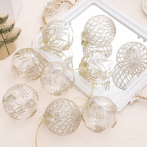 Hot Sale 8CM 9Pcs Ransparent <b>Glitter</b> Printed Christmas <b>Ball</b> Ornament Set Silver Pattern Xmas Tree Hanging Decoration - Product Image 6
