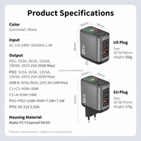 Adaptor Daya Cepat Desktop USB GaN 65W Ringkas 2 Tipe C 1 USB a Stasiun Pengisian Daya dengan Layar 65W PD3.0 PPS untuk iPhone 18 17
