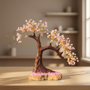 NOBLESTONE GEMS Sculpture d'arbre en cristal rose faite à la main, ornement en pierre avec base en bois pour la maison, le bureau ou le bureau de travail - Product Image 3