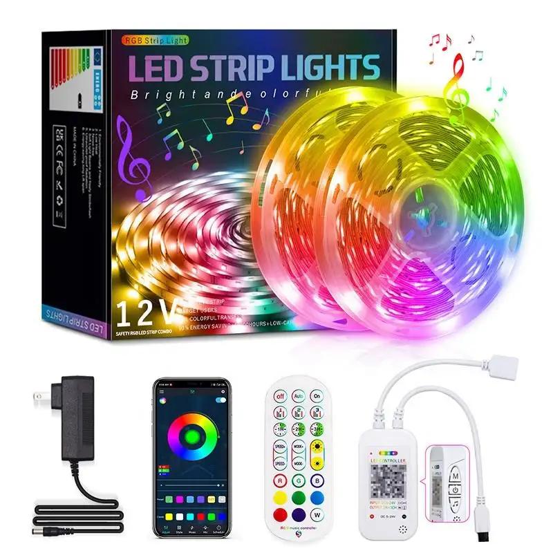 100ft Smart Music Sync Color Changing 5050 RGB Remote Control 100ft LED Strip Light for Bedroom Room Home Christmas Decor