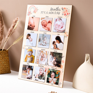 Cadre photo <span class=keywords><strong>en</strong></span> bois pour les étapes importantes de la première année du nouveau-né, affichage de photos de bébé, carte mensuelle commémorative de la croissance du nouveau-né - Product Image 2