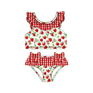 Ensemble de maillot de bain pour fille, manches longues, motif rouge, style actif, vente en gros pour enfants, référence S0728 - Product Image 4
