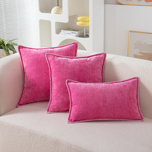 Sarung Bantal Chenille Lembut Berwarna Solid dengan Pinggiran Jahitan Benang Katun Ukuran 18 X 18 Inci untuk Sofa, Tempat Tidur, Ruang Tamu - Product Image 1