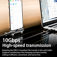 Soporte Plegable para Teléfono con Adaptador Tipo C, Carga Rápida PD de 100W, USB 3.2, Transmisión de Datos de Alta Velocidad de 10Gbps, Conector de Carga y Transferencia