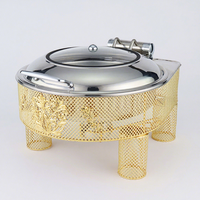 Réchaud de buffet en acier inoxydable or/argent de luxe léger, 6L, style moyen-oriental, chauffe-plats, design transparent, hydraulique
