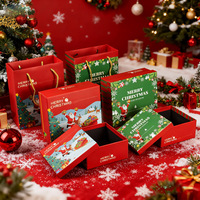 Nouvelle boîte cadeau de Noël en carton blanc laminé rouge avec poignée motif Père Noël pour les fêtes et l'emballage de bonbons