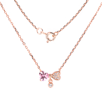 Collier en or Rose à la mode, belle couleur, collier à breloques en zircon, nœud en pierre, pendentif double cœur