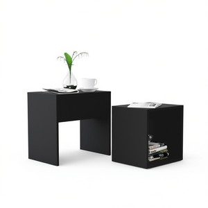 Tavolino da Caffè Impilabile in Legno Ingegnerizzato Nero, Arredamento Moderno e Minimalista per Soggiorno - Product Image 1