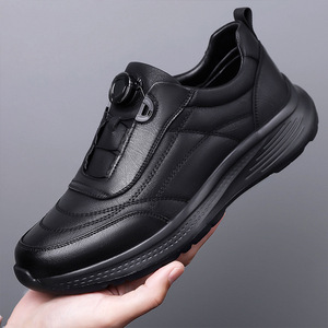 Zapatos de Cuero para Hombre, Punta Redonda, Cierre de Hebilla, Suela Suave, Casuales, Deportivos, para Viajar y Correr, Color Negro - Product Image 1