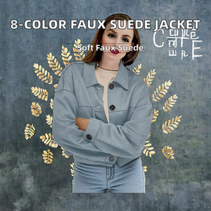 เสื้อแจ็คเก็ตบอมเบอร์ถักไหมพรมหนังกลับเทียมสำหรับผู้หญิง รุ่น Channel 8 Colors Button แฟชั่นลำลองน้ำหนักเบาสำหรับฤดูใบไม้ร่วงและฤดูหนาว ปี 2025 เสื้อโค้ทและเสื้อคลุม - Product Image 2