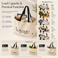 Sac fourre-tout en toile de coton durable pour le quotidien, avec poignée renforcée et soufflet de fond, grande capacité, fabrication OEM professionnelle