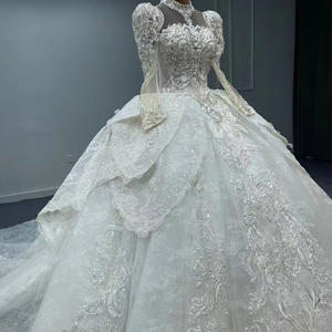 O cou manches longues <span class=keywords><strong>beige</strong></span> ivoire femmes robe de mariée <span class=keywords><strong>pas</strong></span> <span class=keywords><strong>cher</strong></span> haute qualité Jancember grande taille robe de mariée MN148 - Product Image 3