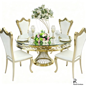 Vàng thép không gỉ sang trọng vòng bàn ăn với kính hàng đầu cho các sự kiện - Product Image 1