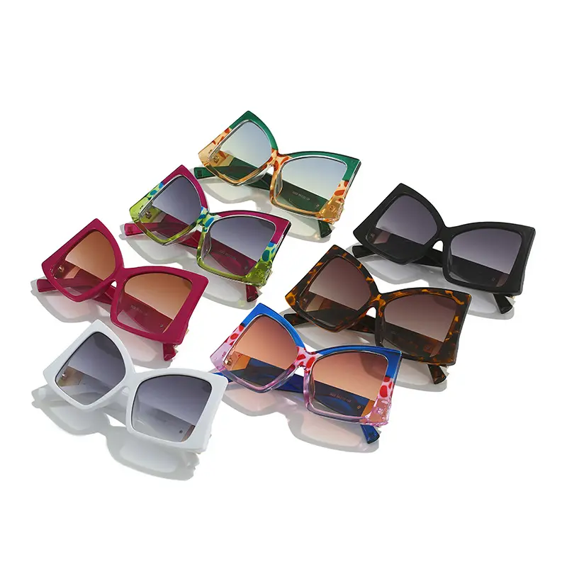 2023 Oversized Cat Eye Fashion Sunglasses For Women Men Punk Color Block Gradient Lens Glasses Kpop Photo Prop Glasses