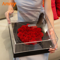 AM-PFE29 Ammy Konservierte Blumen-Plattenspieler-Acrylbox Heimdekoration Ewige Rose Accessoires für Weihnachten Muttertag Halloween