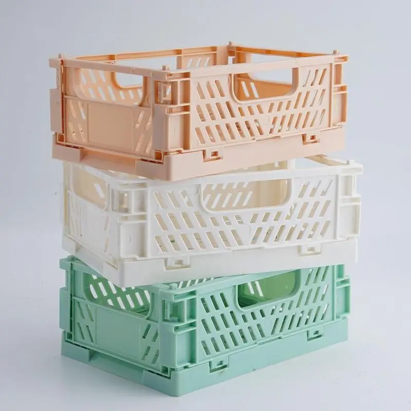 Plastic Box Mini Size Folding Storage Container Home Desktop Cosmetic Storage Basket