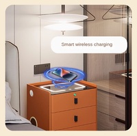 Table de chevet intelligente en bois massif avec éclairage LED, capteur d'empreintes digitales, charge sans fil, design minimaliste moderne pour chambre à coucher