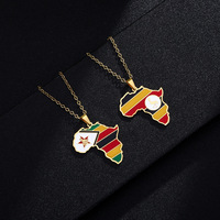 Collier avec pendentif drapeau national de différents pays de l'Afrique, bijoux ethniques en acier inoxydable tendance pour hommes et femmes