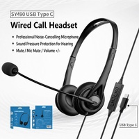 Casque audio double écouteur SY490MV avec adaptateur 3,5 mm et Type-C, haut-parleur de 32 mm pour ordinateur portable, téléphone, tablette et PC