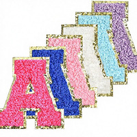 Patchs lettres 3D thermocollants en chenille dorée scintillante A-Z légers pour vêtements, chapeaux, sacs, chaussures (52 couleurs, taille unique)
