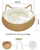 OF Lit pour chat en paille écologique fait à la main nid de chat en rotin avec oreiller