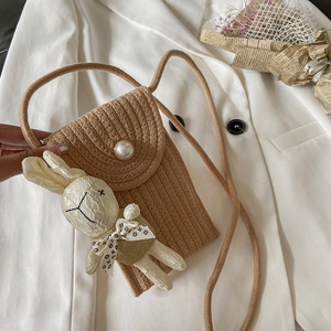 Woven Women's Crossbody Bag Khaki Beige Vertical <b>Square</b> Magnetic Buckle Portable Everyday Outfits Summer 2021 - Product Image 1