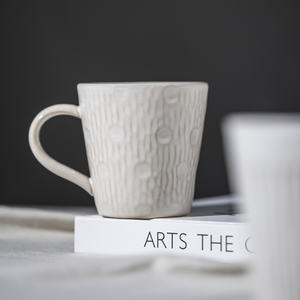 Taza de té de Color blanco reactivo moteado de cerámica, forma redonda, punto, línea grabada en relieve, taza Regular para restaurante en casa - Product Image 4