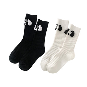 Cute Women's Crew <b>Socks</b> Solid Color Anime Cartoon 3D Dog Design Breathable Cotton Mid-Calf <b>Socks</b> For Youth - Product Image 4