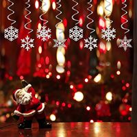 Décorations de fête de Noël Flocons de neige Blanc Argenté - Guirlandes en papier suspendues en spirale pour anniversaire thème Hiver La Reine des Neiges et Nouvel An