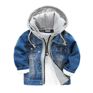 Veste en jean en coton à manches longues de haute qualité 2021, vente en gros, manteau à capuche double couche tendance pour garçons, vestes pour enfants - Product Image 2